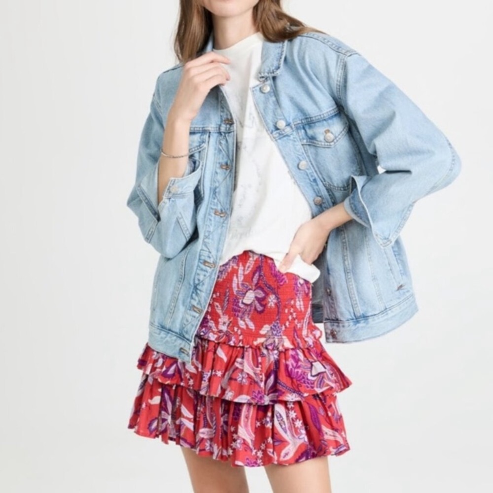 SUNDRY Red & Purple Floral Tiered Ruffle Mini Skirt Cottagecore Boho Festival - Picture 4 of 14